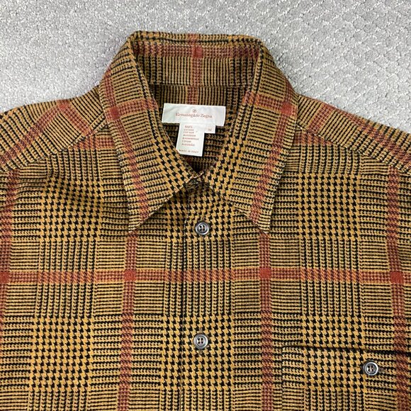 Ermenegildo Zegna Houndstooth Corduroy Shirt Men's Medium Brown Cotton Italy - Picture 2 of 11
